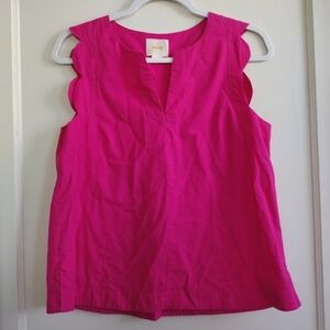 Anthropologie Maeve Scalloped Top in Hot Pink Women's Size 6 EUC